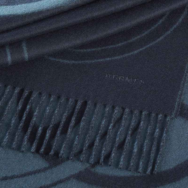 カシミヤマフラー 《メタル・エケストル》 - ブルー | Hermès